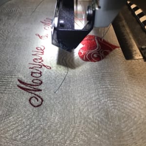 Market Ready - Close up of embroidery machine with garment
